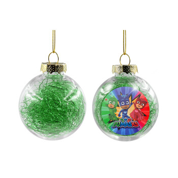 PJ masks, Transparent Christmas tree ball ornament with green filling 8cm