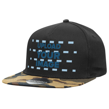 Upload your logo, Adult Flat Snapback Hat Black/Camouflage, (100% COTTON TWILL, ADULT, UNISEX, ONE SIZE)