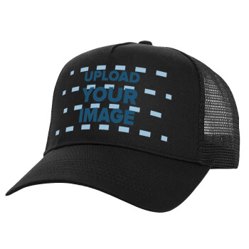 Upload your logo, Structured Trucker Adult Hat, with Mesh, Black (100% COTTON, ADULT, UNISEX, ONE SIZE)