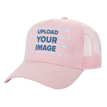 Upload your logo, Structured Trucker Children's Hat, with Mesh, PINK (100% COTTON, CHILDREN'S, UNISEX, ONE SIZE)