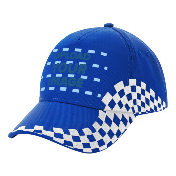 Upload your logo, Adult Ultimate BLUE RACING Cap, (100% COTTON DRILL, ADULT, UNISEX, ONE SIZE)