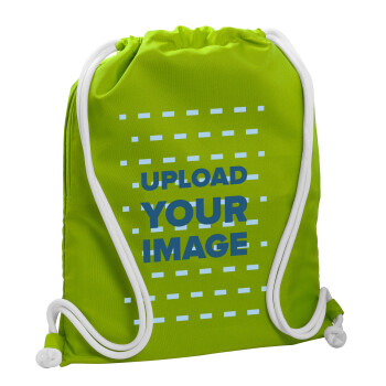 Upload your logo, Backpack bag GYMBAG LIME GREEN, with pocket (40x48cm) & thick cords