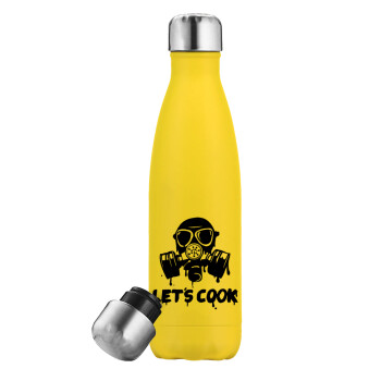 Let's cook mask, Μεταλλικό παγούρι θερμός Κίτρινος (Stainless steel), διπλού τοιχώματος, 500ml