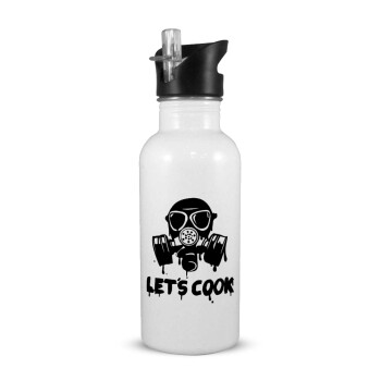 Let's cook mask, Παγούρι νερού Λευκό με καλαμάκι, ανοξείδωτο ατσάλι 600ml
