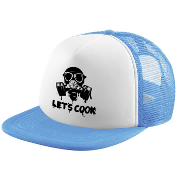 Let's cook mask, Child's Soft Trucker Hat with Blue/White Mesh (POLYESTER, CHILD, ONE SIZE)