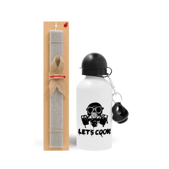 Let's cook mask, Easter Set, metallic aluminum water bottle (500ml) & aromatic flat Easter candle (30cm) (GRAY)