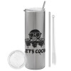 Eco friendly stainless steel Silver tumbler 600ml, with metal straw & cleaning brush