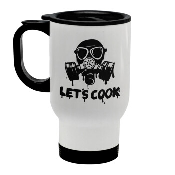 Let's cook mask, Stainless steel travel mug with lid, double wall white 450ml