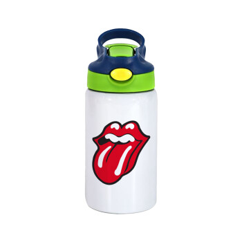 Rolling Stones Kiss, Children's hot water bottle, stainless steel, with safety straw, green, blue (350ml)