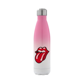 Rolling Stones Kiss, Metal mug thermos Pink/White (Stainless steel), double wall, 500ml