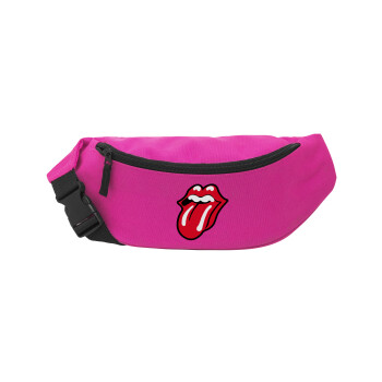 Rolling Stones Kiss, Unisex τσαντάκι μέσης (μπανάνα) χρώματος ΡΟΖ με 2 τσέπες