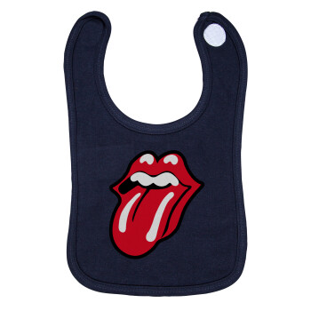 Rolling Stones Kiss, Σαλιάρα με Σκρατς 100% Organic Cotton Μπλε (0-18 months)