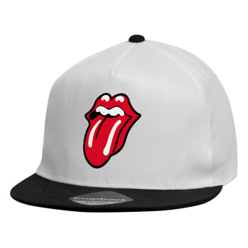 Rolling Stones Kiss, Καπέλο παιδικό Flat Snapback, Λευκό (100% ΒΑΜΒΑΚΕΡΟ, ΠΑΙΔΙΚΟ, UNISEX, ONE SIZE)