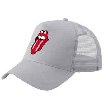 Rolling Stones Kiss, Adult Structured Trucker Hat, with Mesh, GRAY (100% COTTON, ADULT, UNISEX, ONE SIZE)