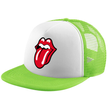 Rolling Stones Kiss, Adult Soft Trucker Hat with Mesh GREEN/WHITE (POLYESTER, ADULT, ONE SIZE)