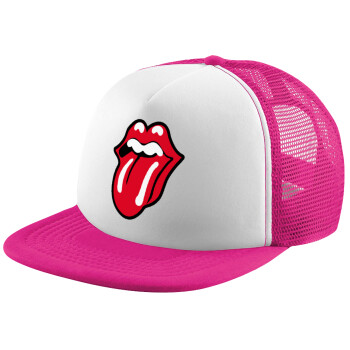 Rolling Stones Kiss, Καπέλο παιδικό Soft Trucker με Δίχτυ ΡΟΖ/ΛΕΥΚΟ (POLYESTER, ΠΑΙΔΙΚΟ, ONE SIZE)