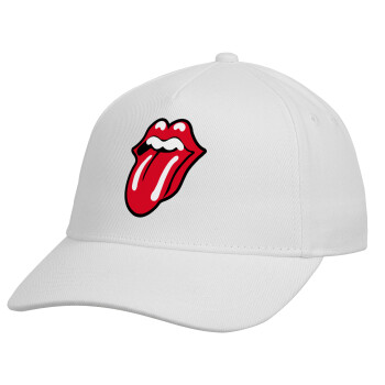 Rolling Stones Kiss, Καπέλο Ενηλίκων Baseball, Drill, Λευκό (100% ΒΑΜΒΑΚΕΡΟ, ΕΝΗΛΙΚΩΝ, UNISEX, ONE SIZE)