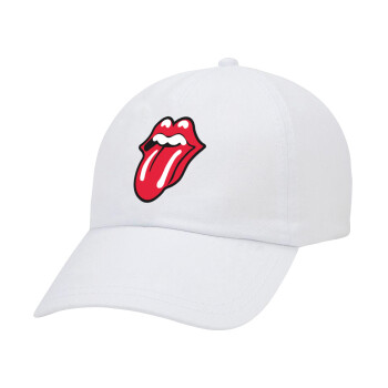 Rolling Stones Kiss, Adult Baseball Cap White 5-panel (POLYESTER, ADULT, UNISEX, ONE SIZE)