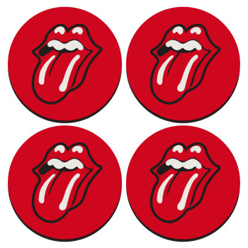 Rolling Stones Kiss, SET of 4 round wooden coasters (9cm)