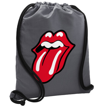 Rolling Stones Kiss, Τσάντα πλάτης πουγκί GYMBAG ΓΚΡΙ, με τσέπη (40x48cm) & χονδρά κορδόνια