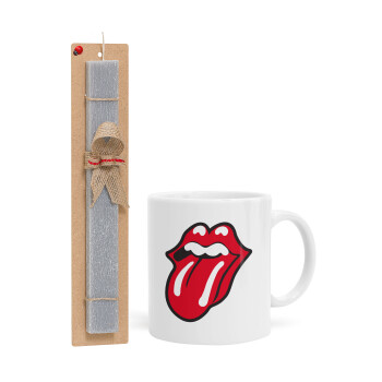 Rolling Stones Kiss, Πασχαλινό Σετ, Κούπα κεραμική (330ml) & πασχαλινή λαμπάδα αρωματική πλακέ (30cm) (ΓΚΡΙ)