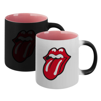 Rolling Stones Kiss, Κούπα Μαγική εσωτερικό ΡΟΖ, κεραμική 330ml που αλλάζει χρώμα με το ζεστό ρόφημα (1 τεμάχιο)