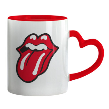 Rolling Stones Kiss, Mug heart red handle, ceramic, 330ml