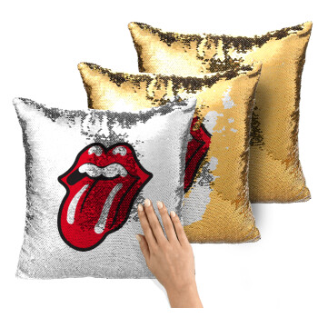 Rolling Stones Kiss, Μαξιλάρι καναπέ Μαγικό Χρυσό με πούλιες 40x40cm περιέχεται το γέμισμα