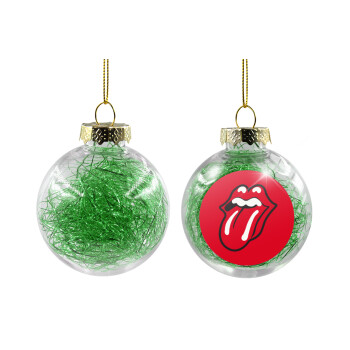 Rolling Stones Kiss, Transparent Christmas tree ball ornament with green filling 8cm