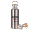 Stainless steel Silver with wooden lid (bamboo), double wall, 750ml