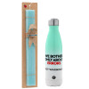 Easter Set, Metallic green/white thermos (Stainless steel), double-walled, 500ml & scented flat Easter candle (30cm) (TURQUOISE)