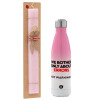 Easter Set, Metallic pink/white (Stainless steel) thermos, double-walled, 500ml & aromatic flat Easter candle (30cm) (PINK)