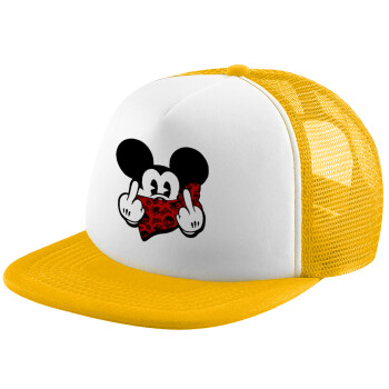 Mickey the fingers, Adult Soft Trucker Hat with Yellow/White Mesh (POLYESTER, ADULT, UNISEX, ONE SIZE)