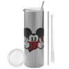 Eco friendly stainless steel Silver tumbler 600ml, with metal straw & cleaning brush