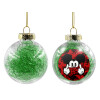 Transparent Christmas tree ball ornament with green filling 8cm