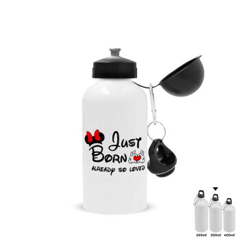 Just born already so loved, Metal water bottle, White, aluminum 500ml