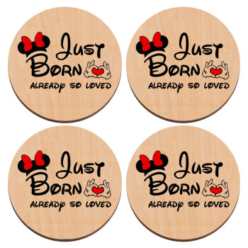 Just born already so loved, ΣΕΤ x4 Σουβέρ ξύλινα στρογγυλά plywood (9cm)