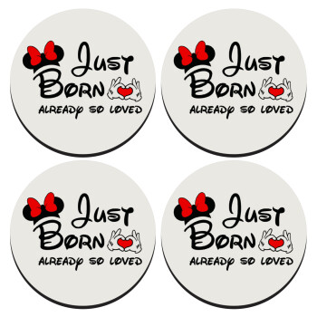 Just born already so loved, SET of 4 round wooden coasters (9cm)