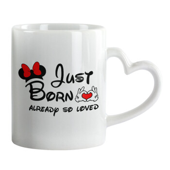 Just born already so loved, Mug heart handle, ceramic, 330ml