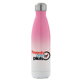 Twenty one pilots, Metal mug thermos Pink/White (Stainless steel), double wall, 500ml