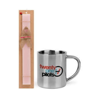 Twenty one pilots, Easter Set, metallic thermal cup (300ml) & aromatic flat Easter candle (30cm) (PINK)