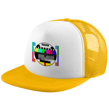 No signal, Adult Soft Trucker Hat with Yellow/White Mesh (POLYESTER, ADULT, UNISEX, ONE SIZE)