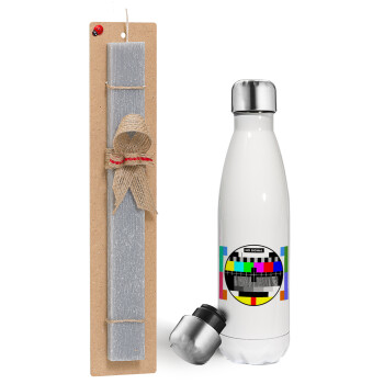 No signal, Easter candle, metallic white thermos bottle (500ml) & aromatic flat candle (30cm) (GRAY)