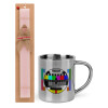 Easter Set, metallic thermal cup (300ml) & aromatic flat Easter candle (30cm) (PINK)