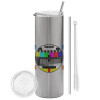 Eco friendly stainless steel Silver tumbler 600ml, with metal straw & cleaning brush