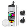 Travel Tumbler 2 Lids, with metal straw & cleaning brush (Stainless steel 304 Food grade, BPA free, 600ml)