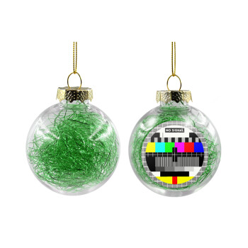 No signal, Transparent Christmas tree ball ornament with green filling 8cm