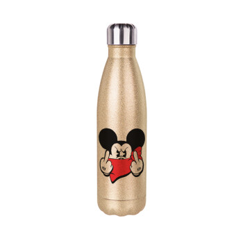 Mickey fuck off, Glitter gold stainless steel thermos bottle, double-walled, 500ml