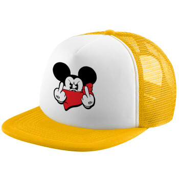 Mickey fuck off, Καπέλο Ενηλίκων Soft Trucker με Δίχτυ Κίτρινο/White (POLYESTER, ΕΝΗΛΙΚΩΝ, UNISEX, ONE SIZE)