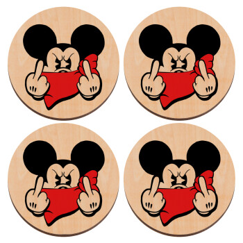 Mickey fuck off, ΣΕΤ x4 Σουβέρ ξύλινα στρογγυλά plywood (9cm)